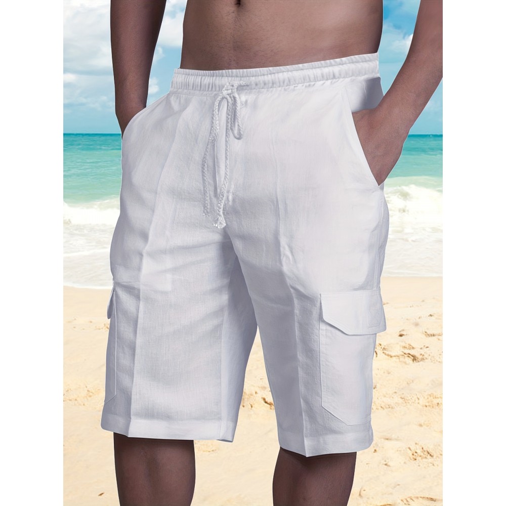 Men's 100% Cotton Casual Cargo Shorts – Drawstring Waist