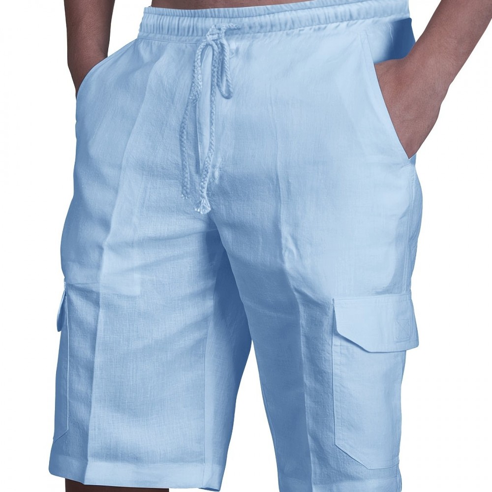 Men's 100% Cotton Casual Cargo Shorts – Drawstring Waist