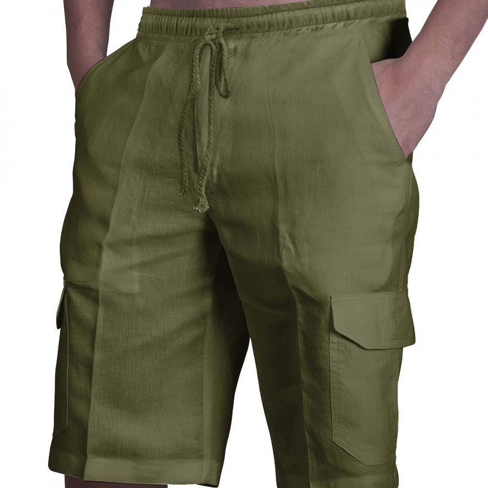 Men's 100% Cotton Casual Cargo Shorts – Drawstring Waist