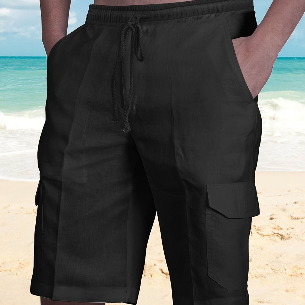 Men's 100% Cotton Casual Cargo Shorts – Drawstring Waist