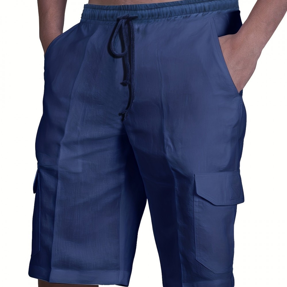 Men's 100% Cotton Casual Cargo Shorts – Drawstring Waist