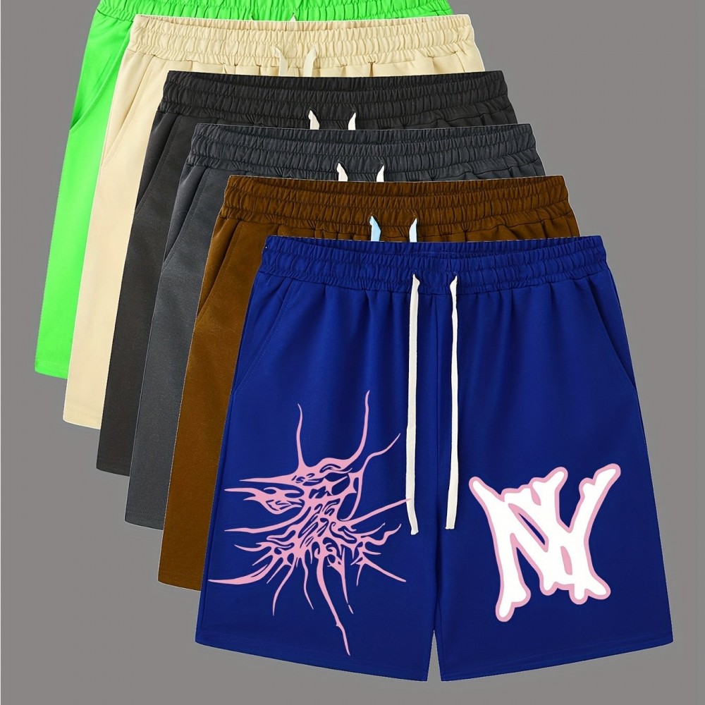 Men's Casual Graphic Polyester Shorts - Elastic Waist