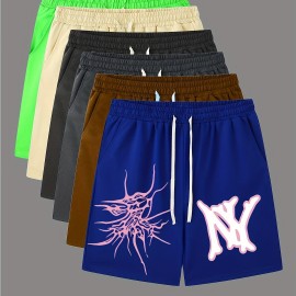 Men's Casual Graphic Polyester Shorts - Elastic Waist