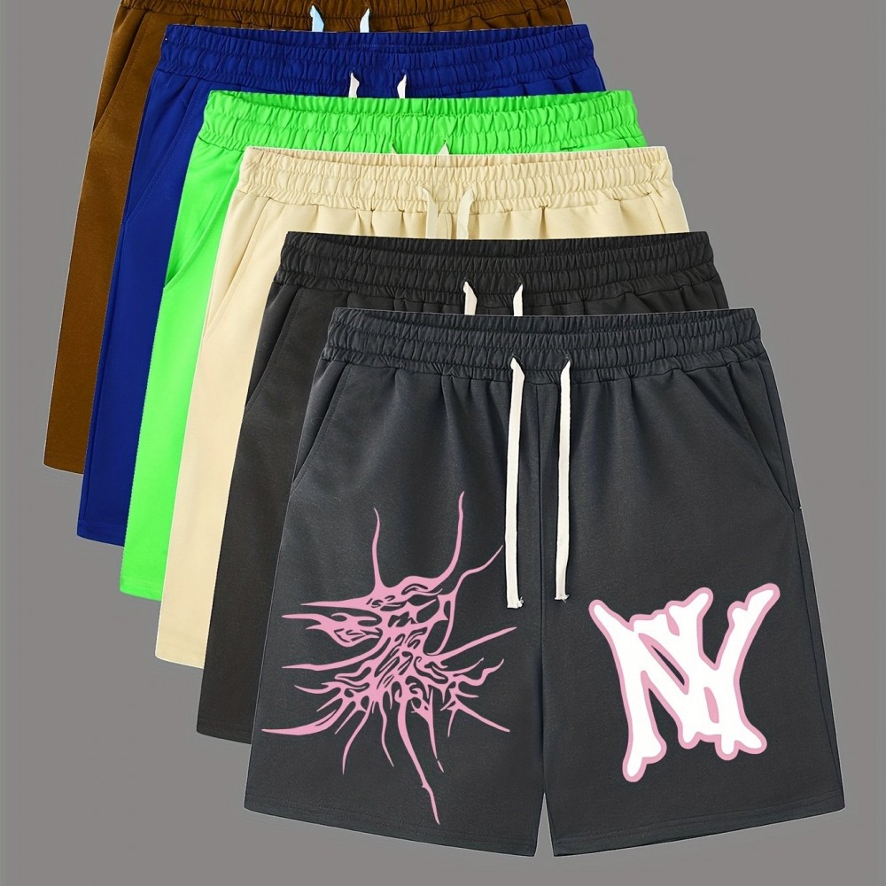 Men's Casual Graphic Polyester Shorts - Elastic Waist