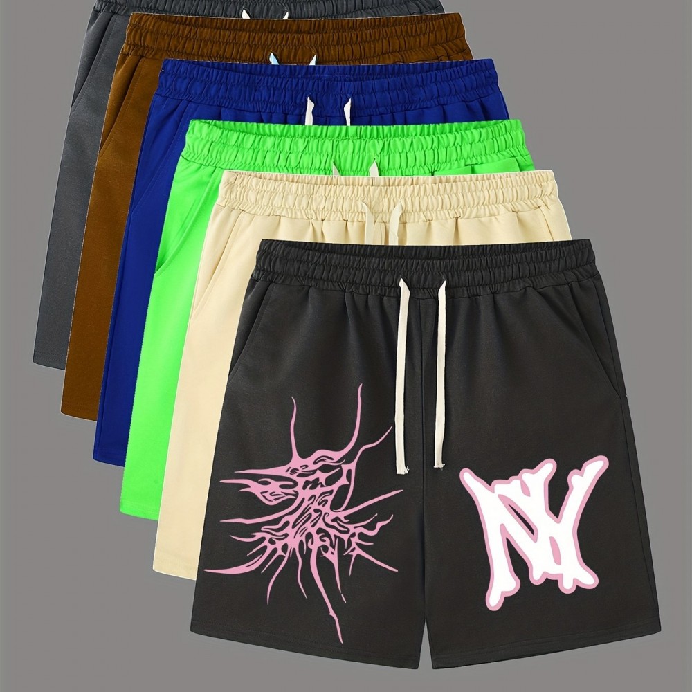 Men's Casual Graphic Polyester Shorts - Elastic Waist