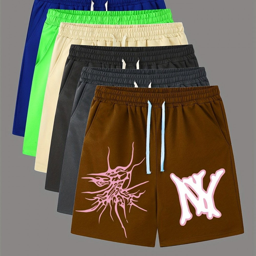 Men's Casual Graphic Polyester Shorts - Elastic Waist