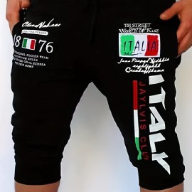 男士意大利国旗印花弹力聚酯纤维夏季短裤