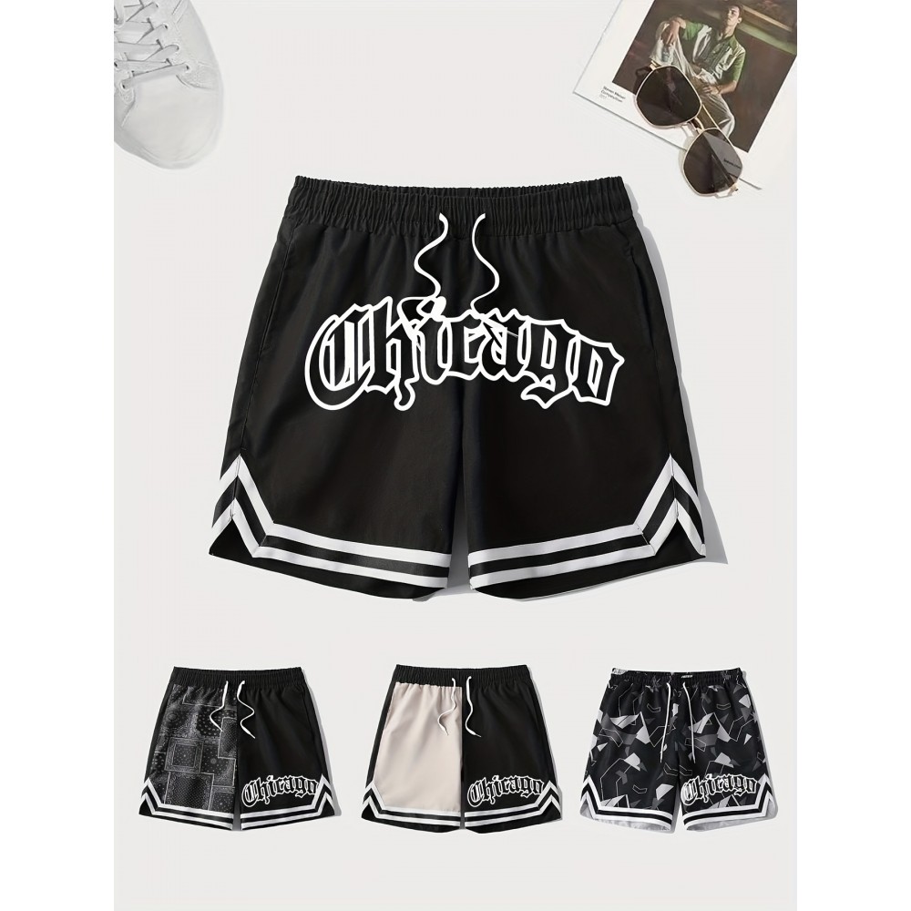 Men's Quick-Dry Chevron Polyester Shorts – Drawstring Waist