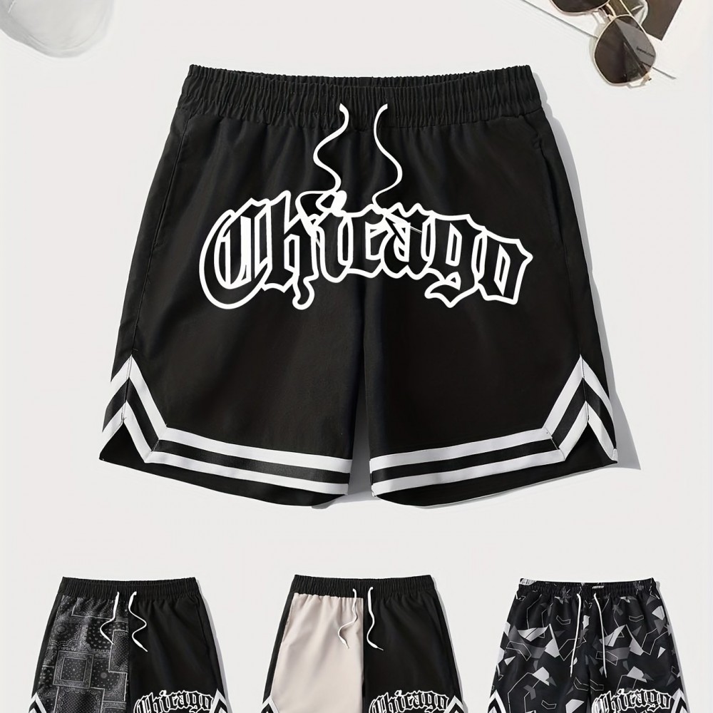 Men's Quick-Dry Chevron Polyester Shorts – Drawstring Waist