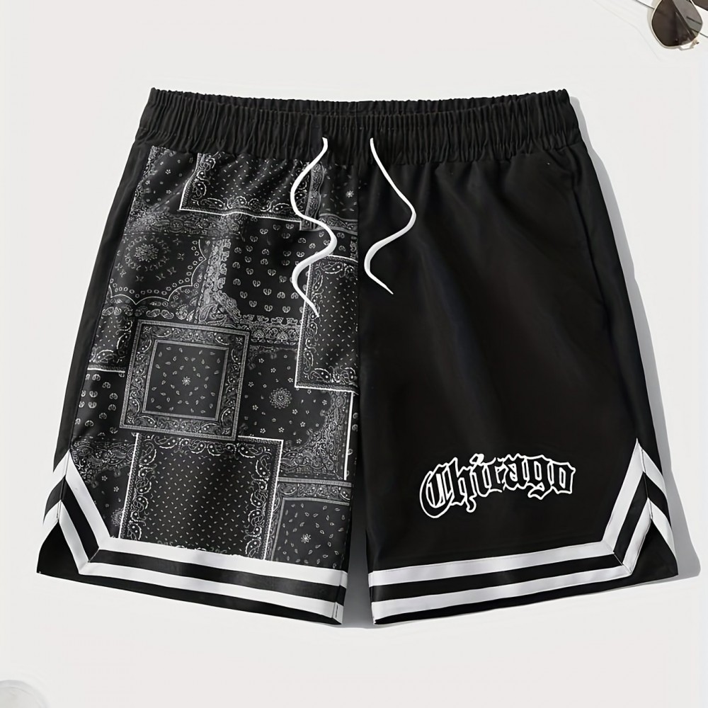 Men's Quick-Dry Chevron Polyester Shorts – Drawstring Waist