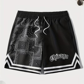 Men's Quick-Dry Chevron Polyester Shorts – Drawstring Waist
