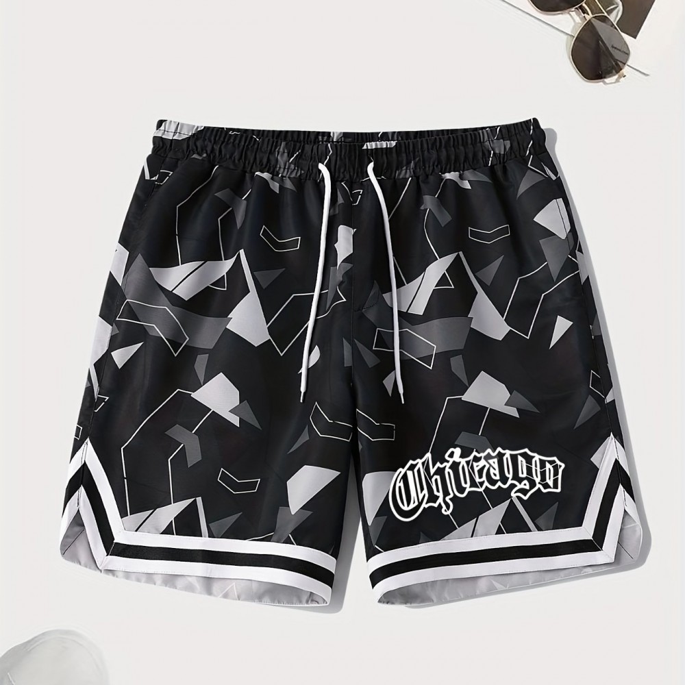 Men's Quick-Dry Chevron Polyester Shorts – Drawstring Waist