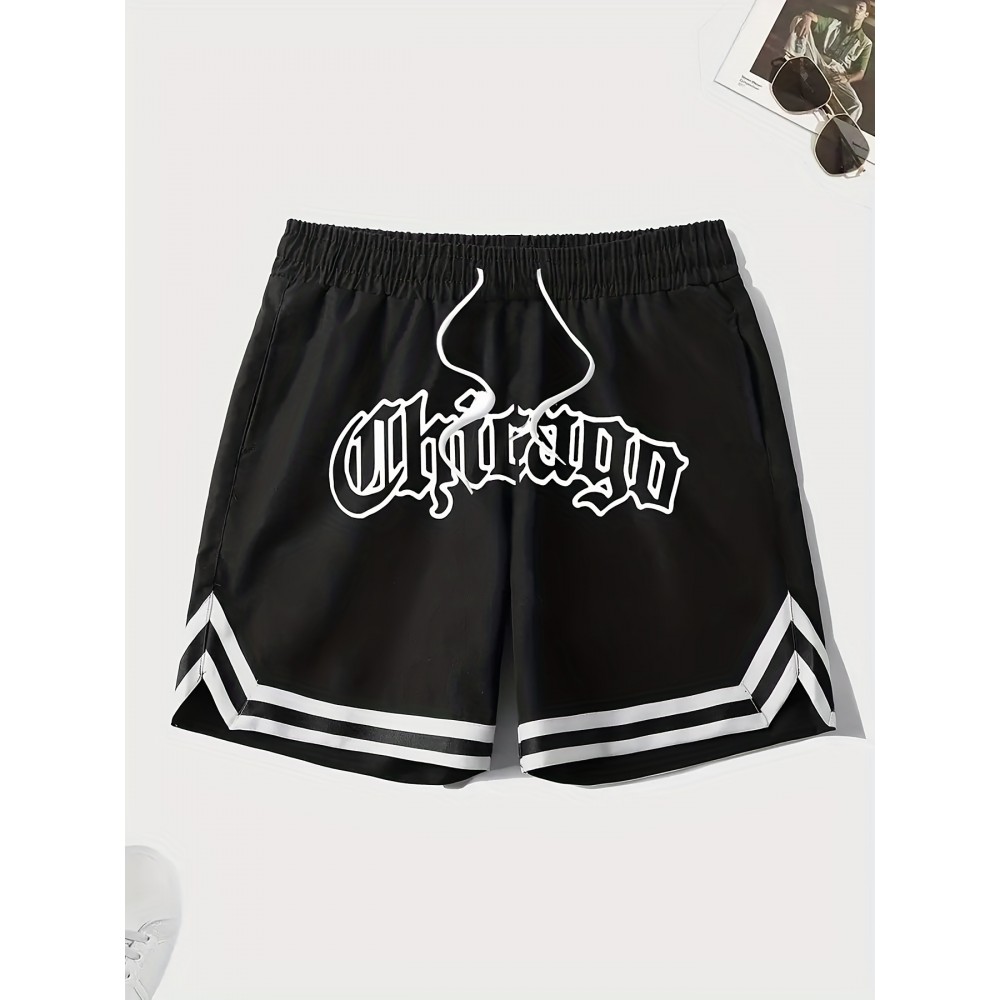 Men's Quick-Dry Chevron Polyester Shorts – Drawstring Waist