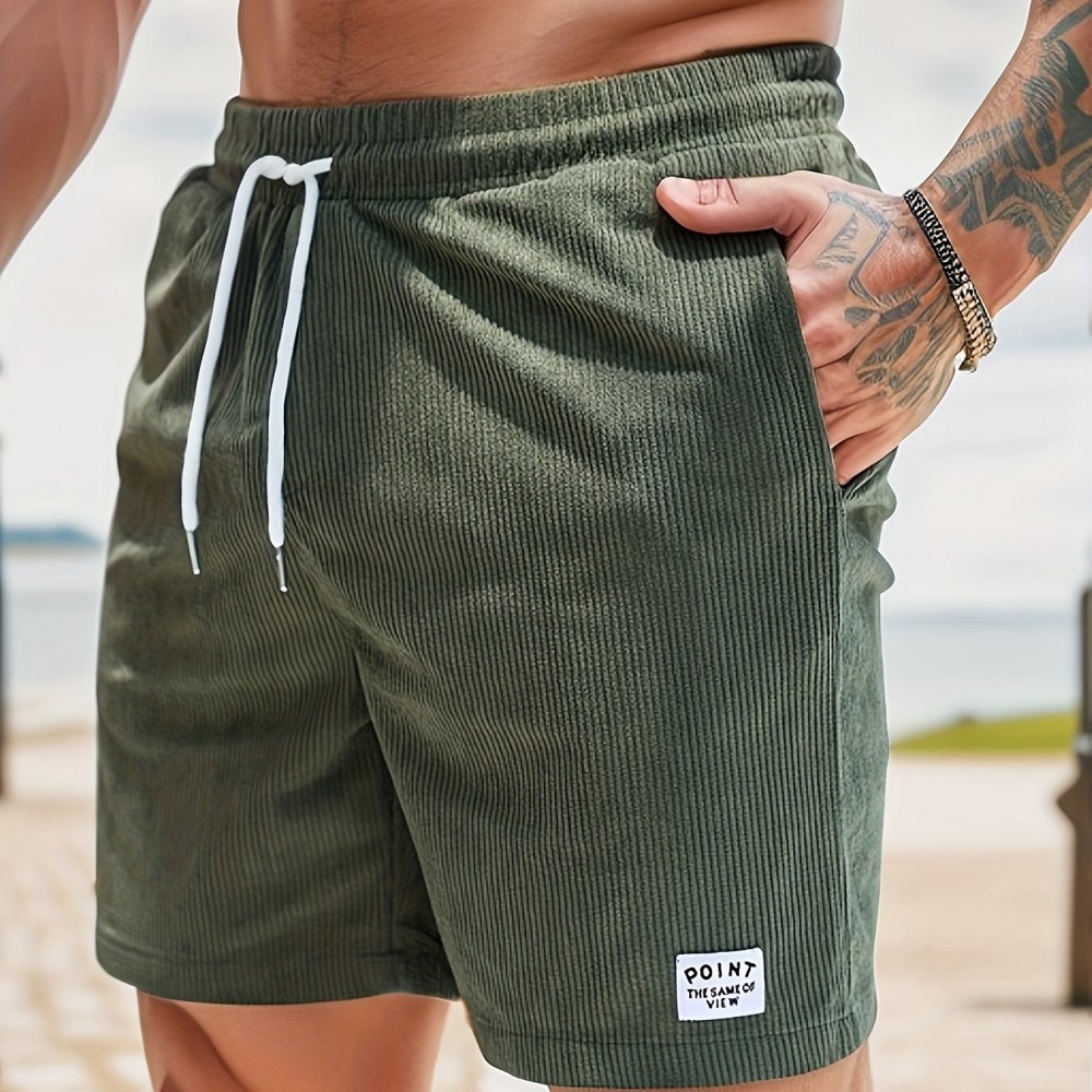 Men's Corduroy Drawstring Shorts - Polyester Summer Shorts