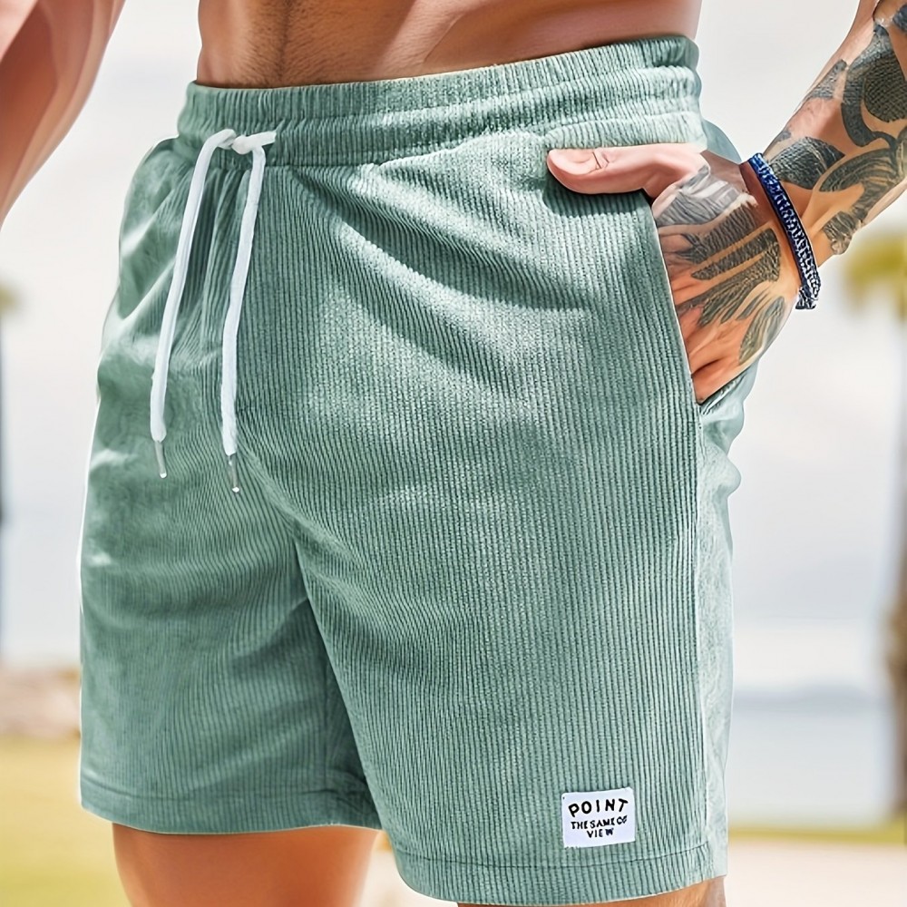 Men's Corduroy Drawstring Shorts - Polyester Summer Shorts