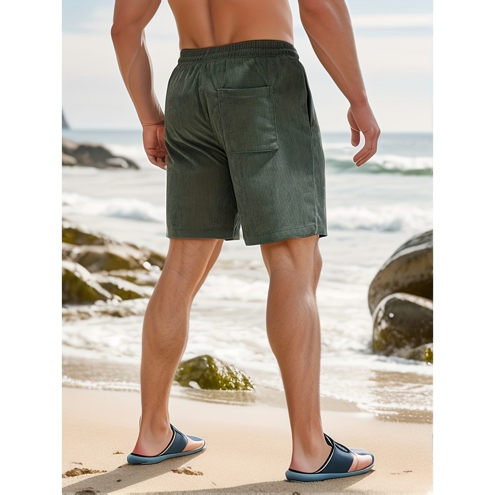 Men's Corduroy Drawstring Shorts - Polyester Summer Shorts