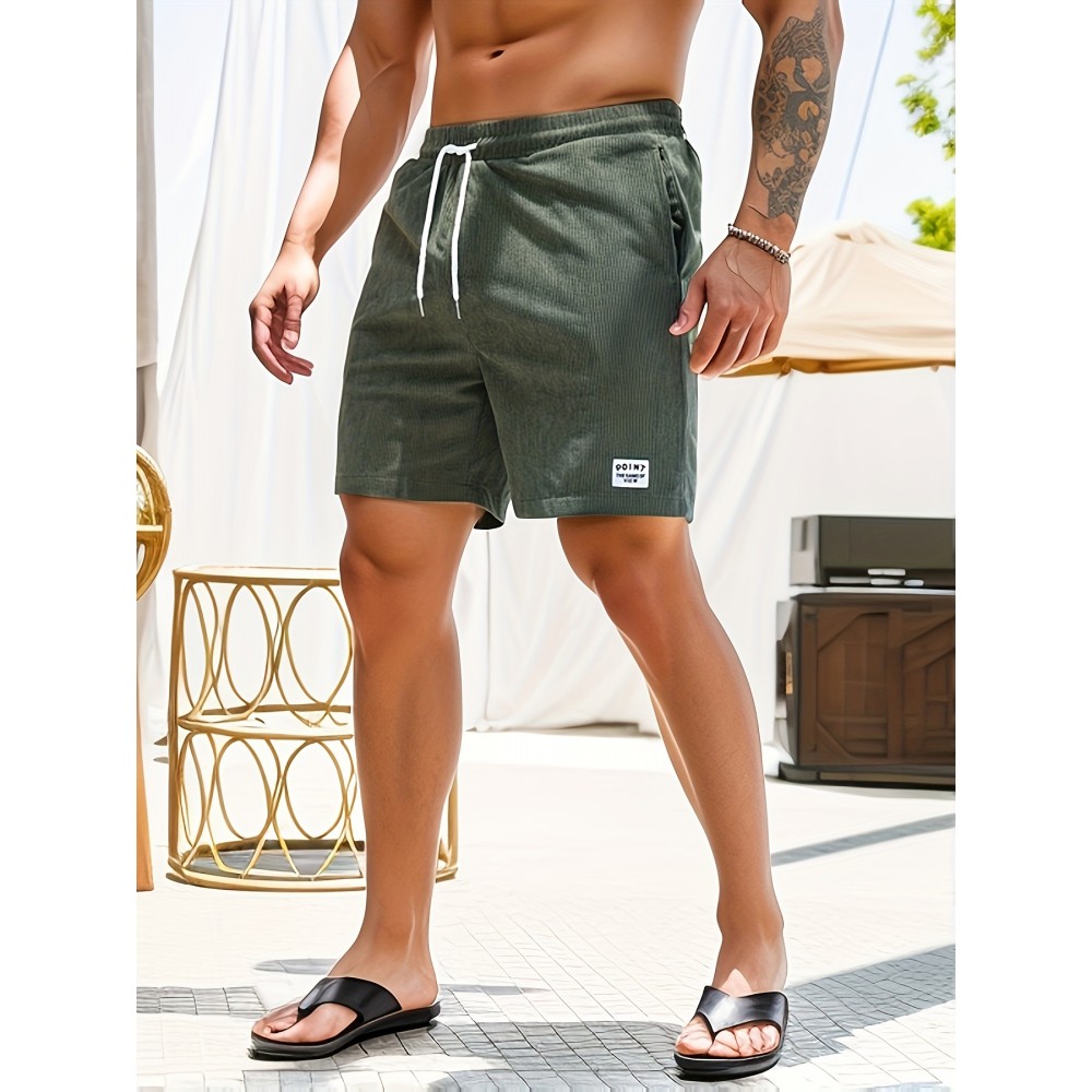 Men's Corduroy Drawstring Shorts - Polyester Summer Shorts