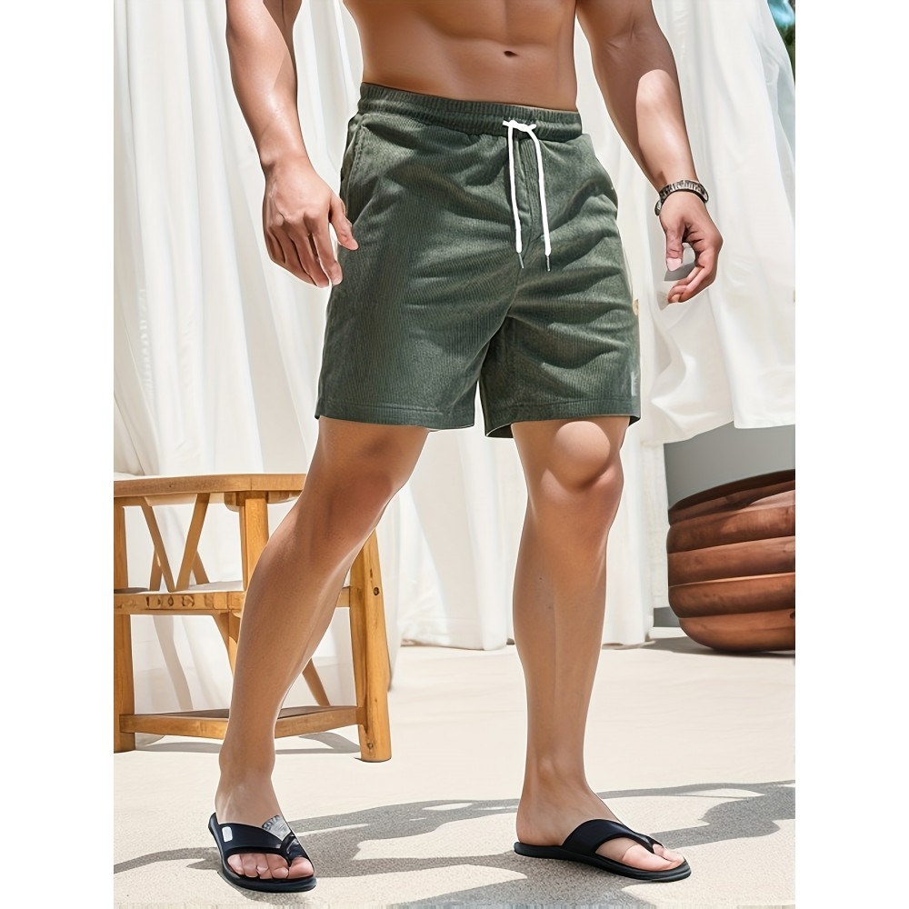 Men's Corduroy Drawstring Shorts - Polyester Summer Shorts