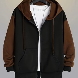 男士拼色连帽拉链卫衣——聚酯纤维