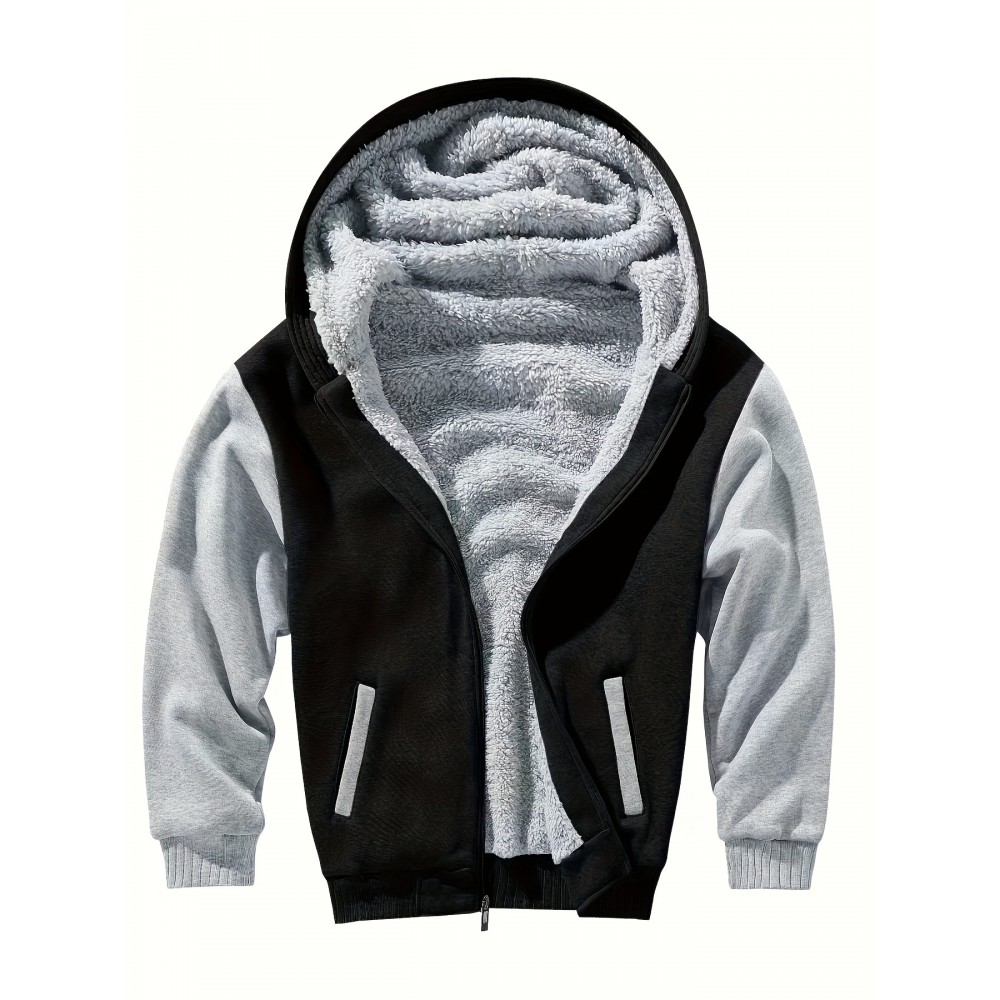 Men's Color-Block Sherpa-Lined Hoodie - Cotton-Poly Blend