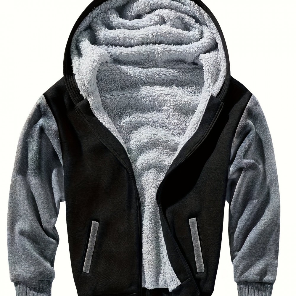 Men's Color-Block Sherpa-Lined Hoodie - Cotton-Poly Blend
