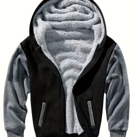 Men's Color-Block Sherpa-Lined Hoodie - Cotton-Poly Blend