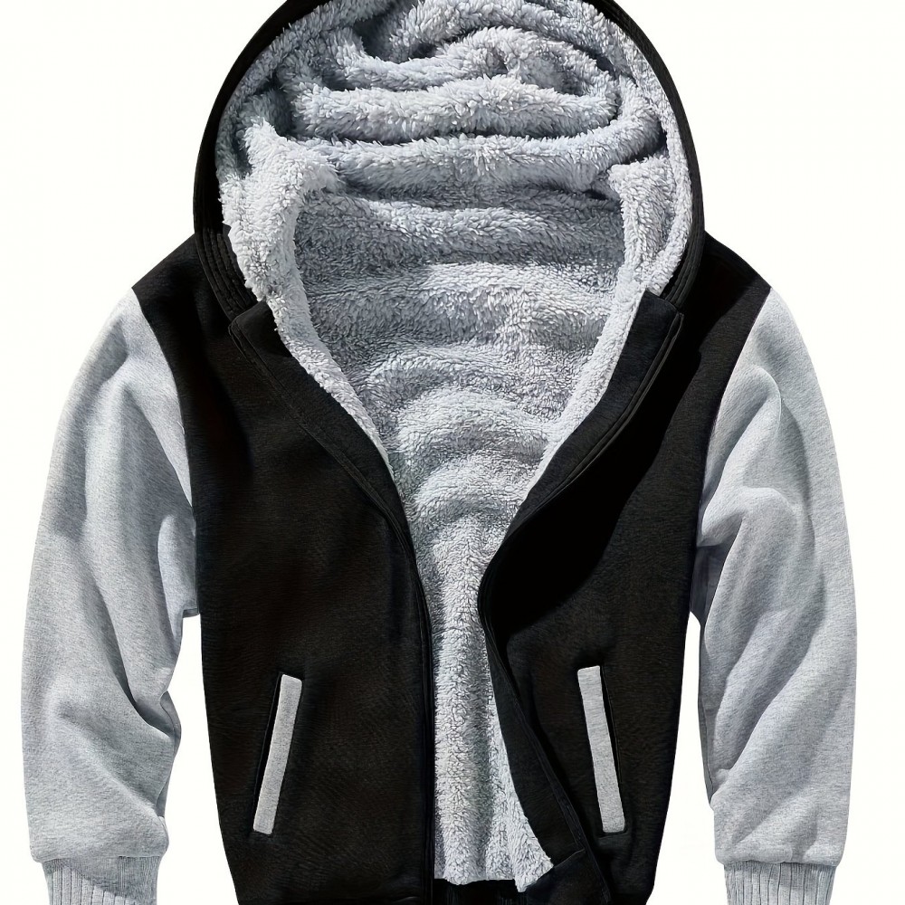 Men's Color-Block Sherpa-Lined Hoodie - Cotton-Poly Blend