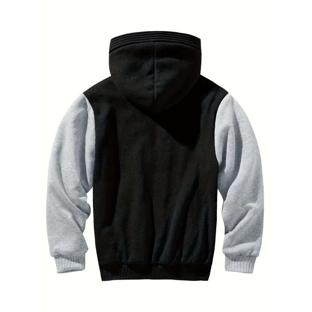 Men's Color-Block Sherpa-Lined Hoodie - Cotton-Poly Blend