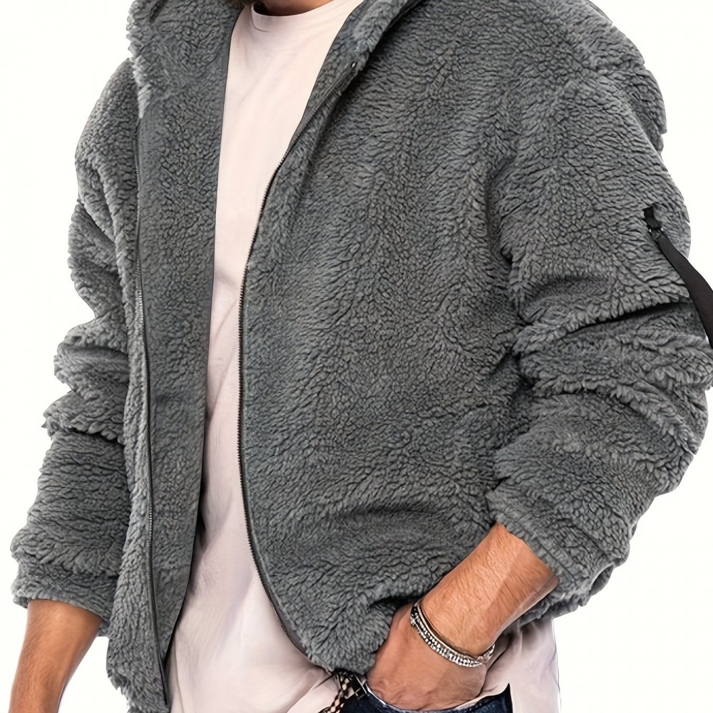 Men's Polar Fleece Zip-Up Hoodie – Solid, Regular Fit