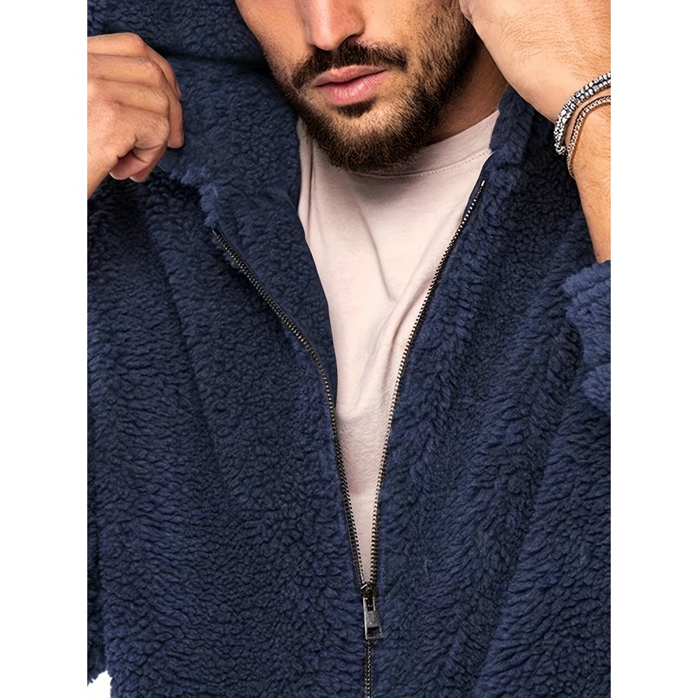 Men's Polar Fleece Zip-Up Hoodie – Solid, Regular Fit