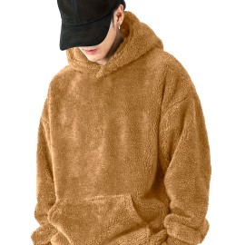 男士珊瑚绒连帽衫——宽松保暖套头衫
