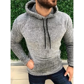 Men's Fluffy Hooded Sweatshirt - Polyester-Cotton Blend