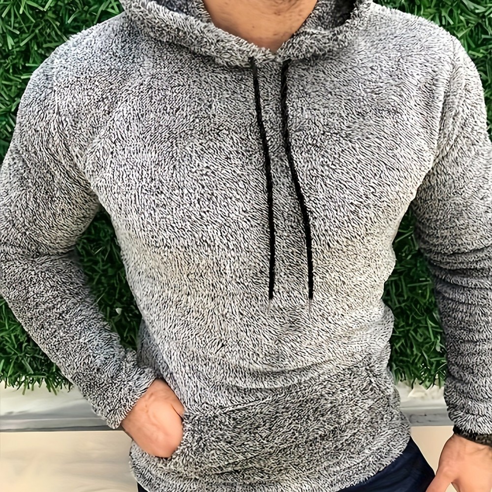Men's Fluffy Hooded Sweatshirt - Polyester-Cotton Blend