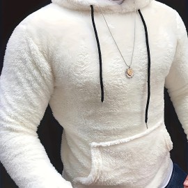 Men's Fluffy Hooded Sweatshirt - Polyester-Cotton Blend