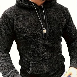 Men's Fluffy Hooded Sweatshirt - Polyester-Cotton Blend