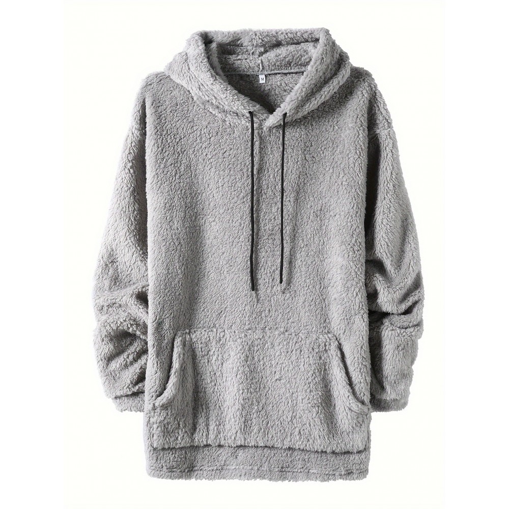 Men's Fluffy Hooded Sweatshirt - Polyester-Cotton Blend