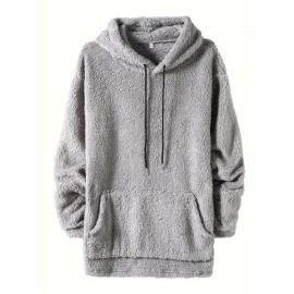 Men's Fluffy Hooded Sweatshirt - Polyester-Cotton Blend