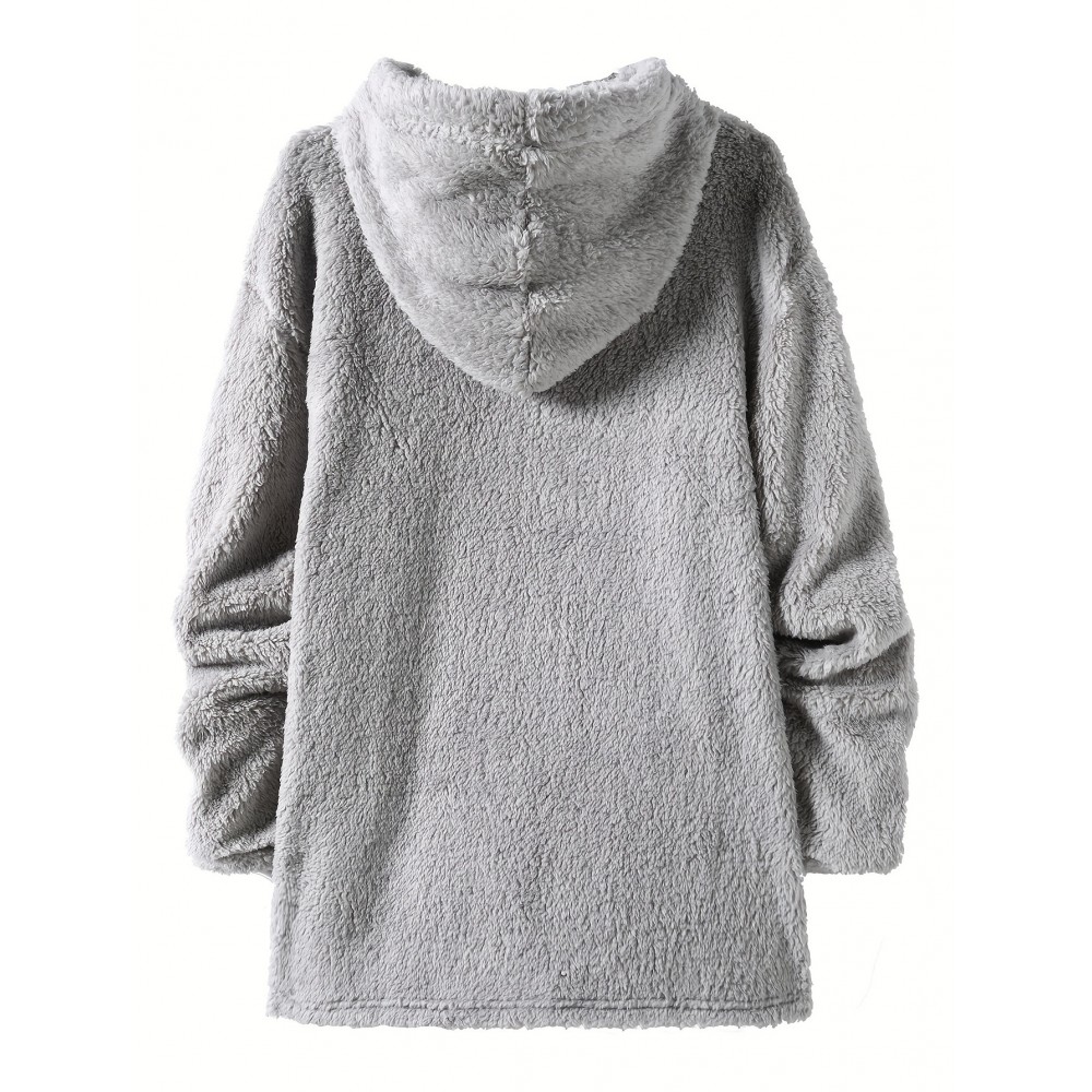 Men's Fluffy Hooded Sweatshirt - Polyester-Cotton Blend