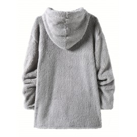 Men's Fluffy Hooded Sweatshirt - Polyester-Cotton Blend