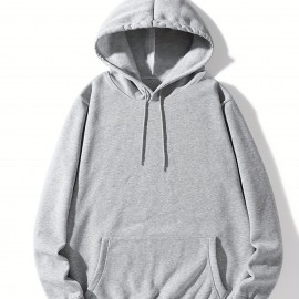 男士纯色涤纶套头连帽衫——带袋鼠口袋
