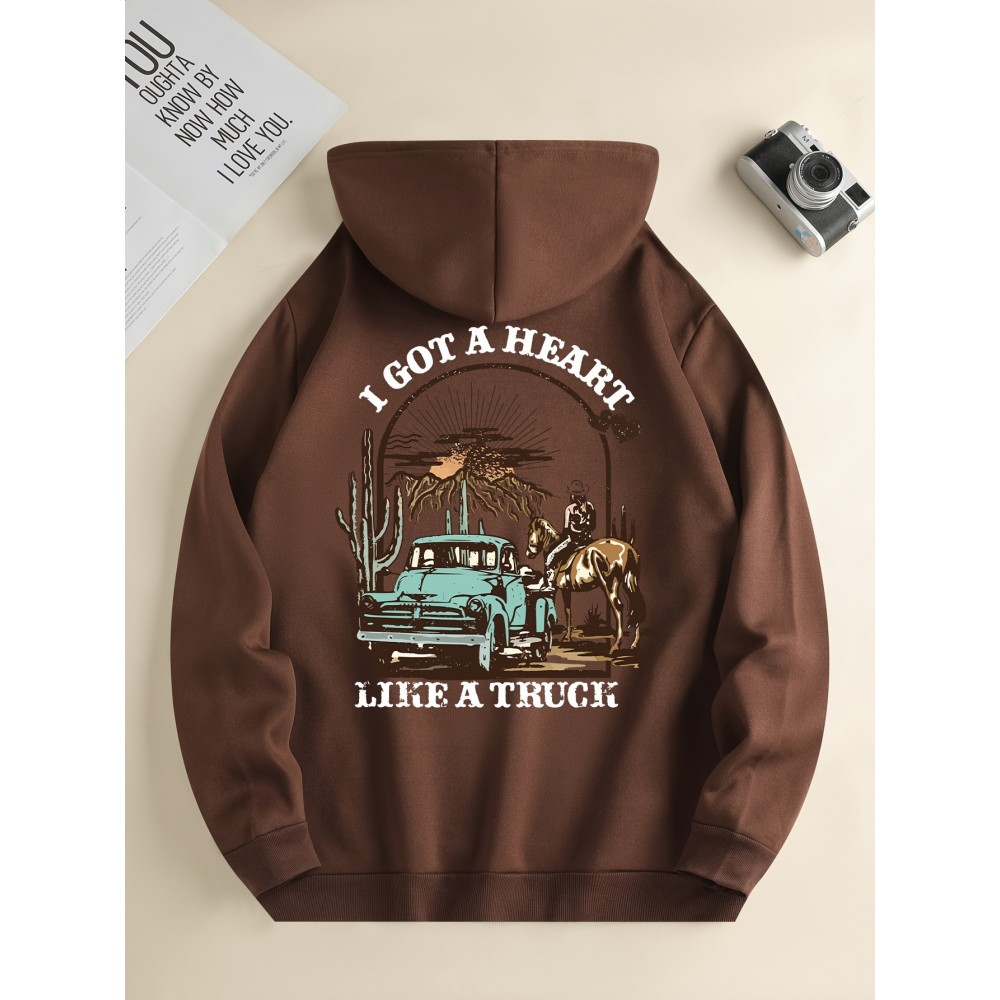 Men's 'Heart Like a Truck' Cowboy Hoodie – Polyester-Spandex