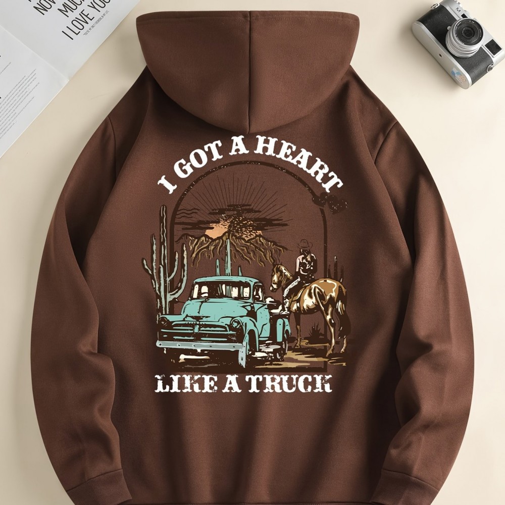 Men's 'Heart Like a Truck' Cowboy Hoodie – Polyester-Spandex