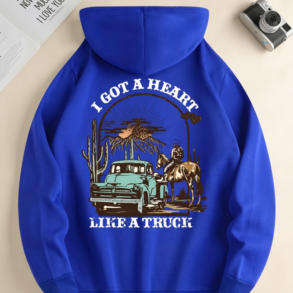 Men's 'Heart Like a Truck' Cowboy Hoodie – Polyester-Spandex