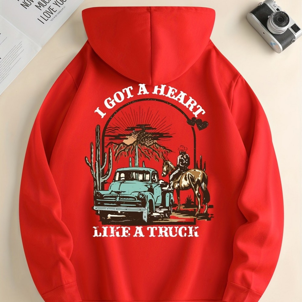 Men's 'Heart Like a Truck' Cowboy Hoodie – Polyester-Spandex