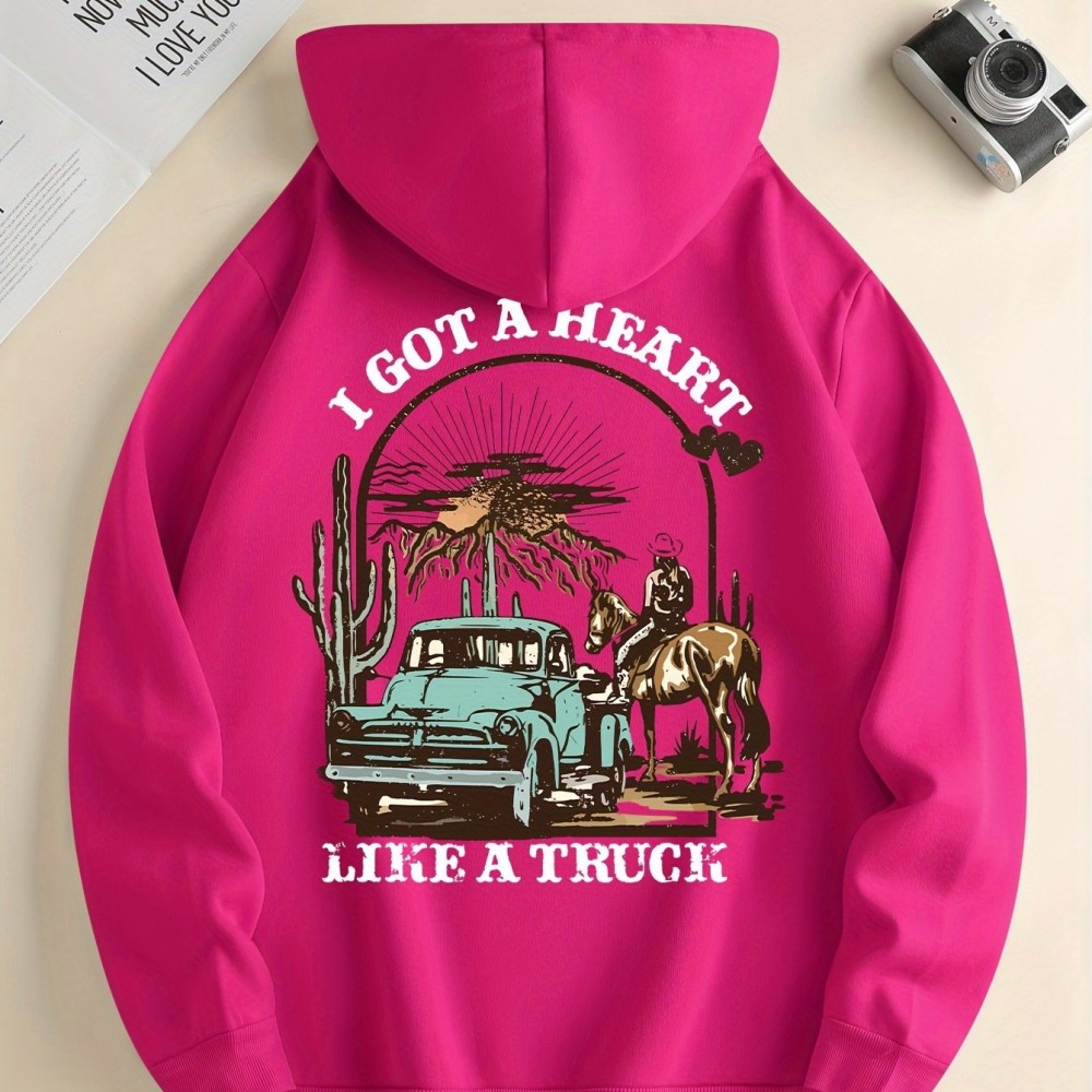 Men's 'Heart Like a Truck' Cowboy Hoodie – Polyester-Spandex