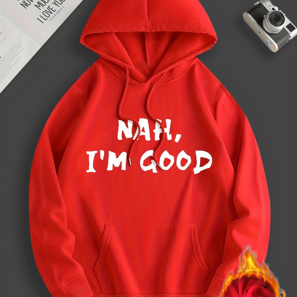I'm Good 图案连帽衫 — 男士聚酯纤维套头卫衣