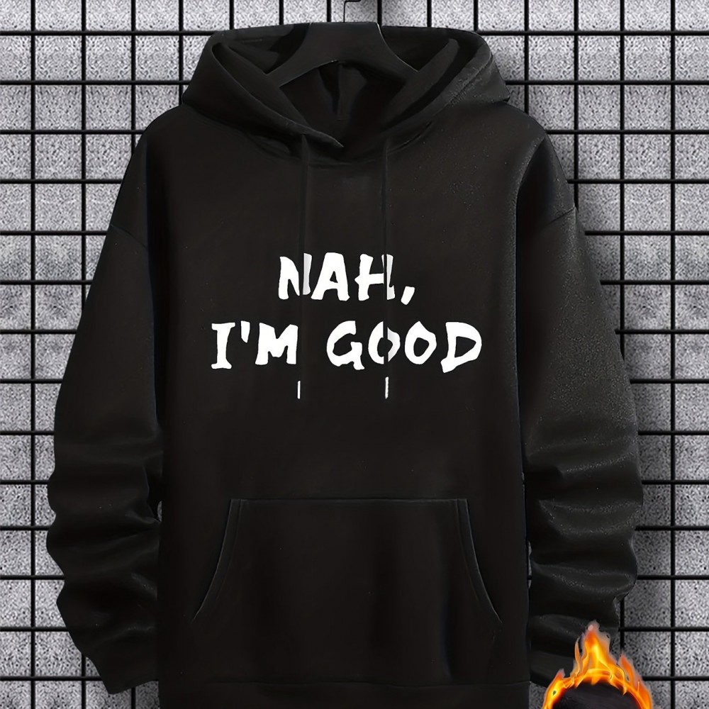 I'm Good 图案连帽衫 — 男士聚酯纤维套头卫衣