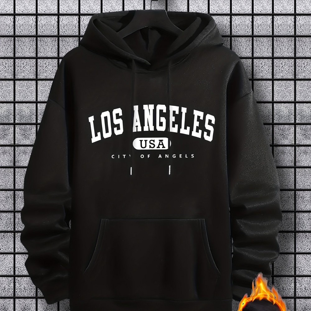 Los Angeles Print Hoodie for Men – 100% Polyester Pullover