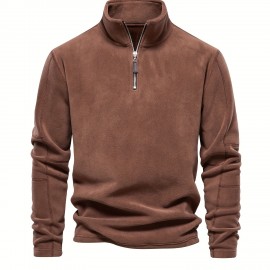 Men's Corduroy Zip-Up V-Neck Sweatshirt - Polyester