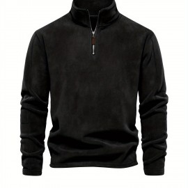 Men's Corduroy Zip-Up V-Neck Sweatshirt - Polyester